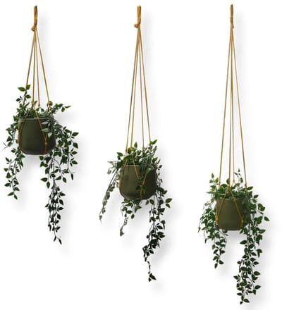 Voordeelset van 3 Plantenhangers Zonder Kwast - Okergeel - 60, 80 en 100 cm - Katoenkoord - Handgemaakt in ons Macramé Atelier - 3 Stuks - Let op: Exclusief Pot - Inclusief Verzendkosten