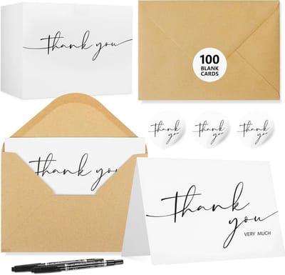 100 Bedankkaartjes Set met Enveloppen - Minimalistisch Ontwerp | Voor Bruiloft, Feest of Bedrijf