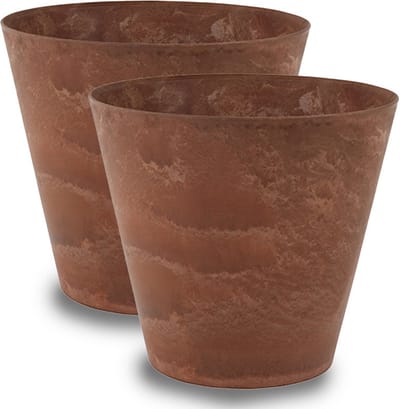 Artstone Bloempot Claire - 2x - bruin - D43 x H39 cm - met drainagesysteem - voor binnen en buiten