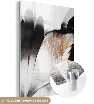MuchoWow® Glasschilderij 30x40 cm - Schilderij acrylglas - Goud - Abstract - Design - Foto op glas - Schilderijen
