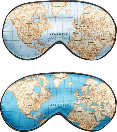 Kikkerland Slaapmasker - Wereldkaart design - Te gebruiken voor onderweg in het vliegtuig of auto - 20,6x10x0,6cm