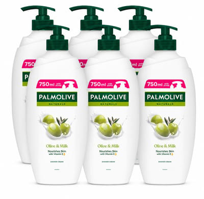 Palmolive Naturals Olive & Milk Douchecrème – 6 x 750 ml – Voedende Douchegel met Pomp – Hydraterende Verzorging