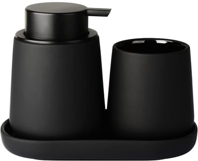 SnelShoppen - Ceramic Bathroom Set met Foam Soap Dispenser, Toothbrush Holder, Soap Dish, Geschikt voor Keuken, Badkamer, Zwart, Duurzaam en Stijlvol