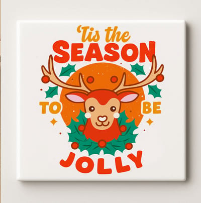 ’Tis the Season to Be Jolly Keramische Tegel – 15x15 cm Schattige Rendier Kerst Wandtegel – Feestelijk Cadeau & Winter Huisdecoratie