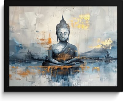 Poster in lijst - Fotolijst 40x30 cm - Posters - Buddha - Goud - Abstract - Modern - Posterlijst zwart - Decoratie - Wanddecoratie woonkamer - Muurdecoratie slaapkamer