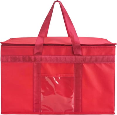 Grote Isolatie Koeltas voor Voedsel, Herbruikbare Dubbele Rits Koeltas voor Boodschappen, Ideaal voor Warm en Koud Eten, 23"W x 15"H x 14"D, Rood, Praktisch en Ruim