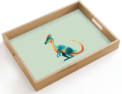 Dienblad hout 40x30 cm - Schootdienblad - Staart - Dino - Minimalistisch - Blauw - Borrelplank rechthoek - Plateau dienbladen