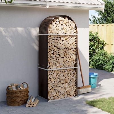 Houtopslag Rek - Brandhouthouder Buiten - Hout Droog Houden - Verzinkt Staal Constructie - 80x45x190 cm - Bruin