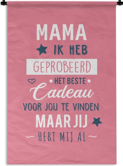 Wandkleed Moederdag - Schitterend cadeau voor moeder - Mama jij hebt mij al roze Wandkleed katoen 90x135 cm - Wandtapijt met foto
