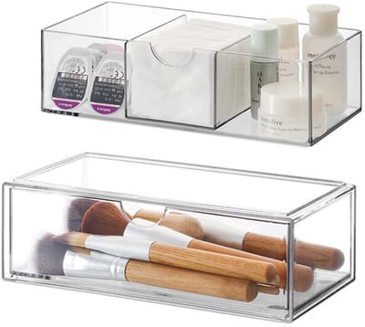 Unyqoos ® Transparante Cosmetica-Organizer Set van 2 met Schuifladen voor Make-up en Accessoires
