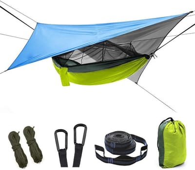 Lichtgewicht Hangmat - Kampeerhangmat Buiten - Outdoor Ontspanning - Met Klamboe - 260 x 140 cm - Veelkleurig