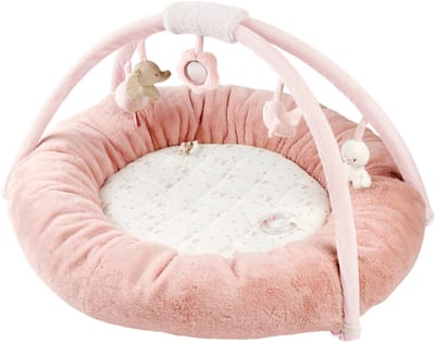 Nattou FanFan Speelmat Baby met bogen rond - 90 cm - Activiteiten Speelkleed Baby - Baby Speelgoed - Gewatteerde Randen