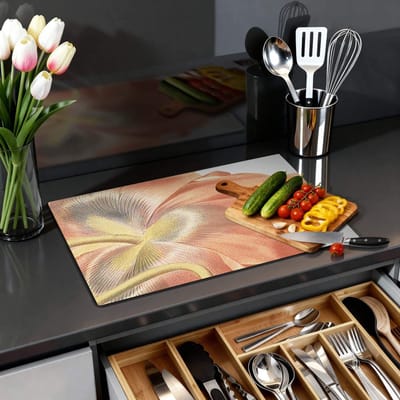 KitchenArt - Poppy Bloom – Inductie Beschermer - 81x52 cm - Kookplaat Beschermer - Luxe Afdekplaat Inductieplaat - Anti-slip & Oprolbaar - Beschermmat Inductiekookplaat