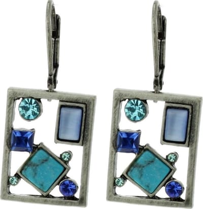 Behave - Oorbel hanger zilverkleur - Geometrisch blauw - Modern chic