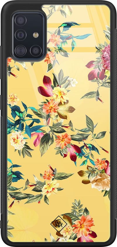Casimoda® hoesje - Geschikt voor Samsung Galaxy A51 - Bloemen geel flowers - Luxe Hard Case Zwart - Backcover telefoonhoesje - Geel