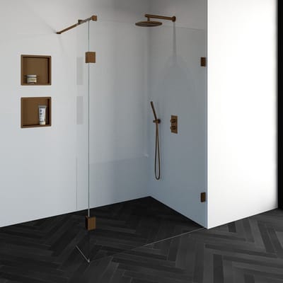 Brauer Void inloopdouche helder glas 130x200 met 30 zijwand incl. glascoating PVD koper geborsteld