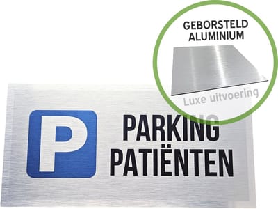 Pictogram/ luxe bord | "Parking Patiënten" | 30 x 15 cm | Geborsteld Dibond | Blinkend | Duurzaam | Dokter | 1 stuk
