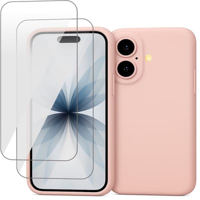 Hoesje geschikt voor iPhone 17 - 2x Screenprotector Glas - Mat Back Case Roze