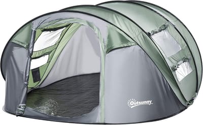 Kampeertent 4-5 personen - Koepeltent Outdoor - Gezinsuitjes Kamperen - Pop-up snelle montage - 263 x 220 cm - Donkergroen grijs