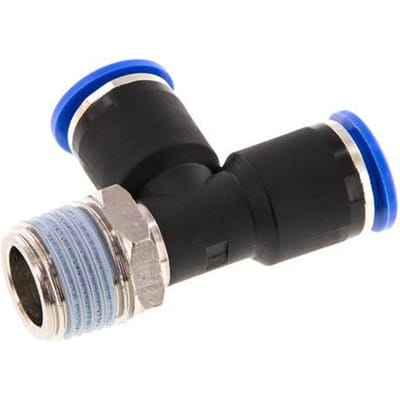 12mm x R1/2'' rechte hoek T-stuk Messing/PA 66 Insteekfitting Buitendraad Draaibaar NBR