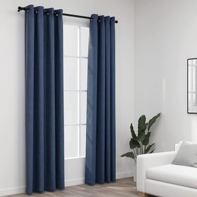 vidaXL - Gordijnen - linnen-look - verduisterend - ogen - 2 - st - 140x245 - cm - blauw