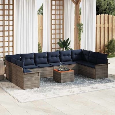 vidaXL - Tuinbank - Set - 11 - st - 10-Aantal - zitplaatsen - Grijs - en - Marineblauw