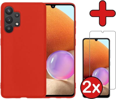 Hoesje - Met 2x Screenprotector - Geschikt voor Samsung Galaxy A32 5G - Sterk & Shockproof - Telefoon Hoes - Back Cover - Siliconen Case - Telefoonhoes - Rood