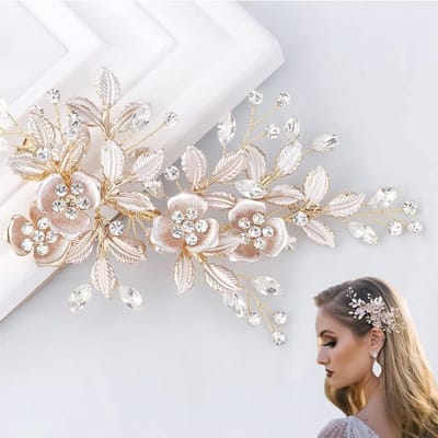 Elegante Haarclip met Kristallen Bladeren en Bloemen voor Bruiloft - Luxe Haaraccessoire voor Dames en Meisjes