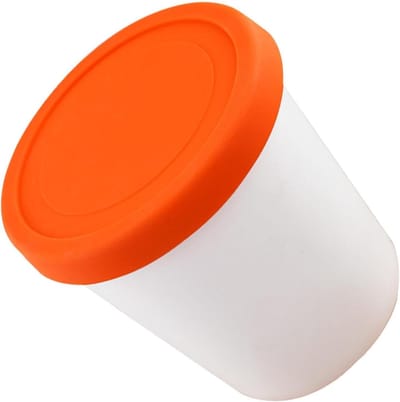 IJs kuip container - Vriezer bak - Zelfgemaakt ijs - Stapelbaar ontwerp - 1 liter inhoud - Oranje