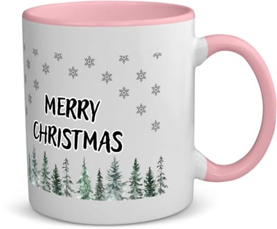 Akyol - kerst merry christmas kerstbomen koffiemok - theemok - roze - Kerstmis - kerst beker - winter - kerst - christmas - kerst cadeau - 350 ML inhoud