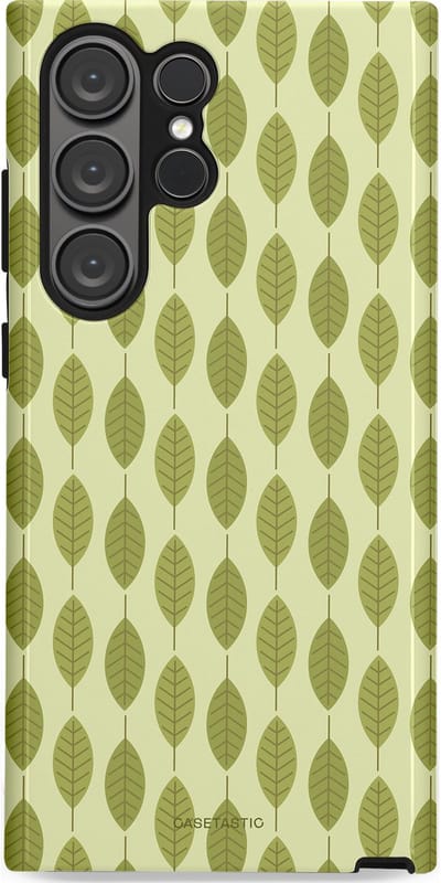 Casetastic hoesje geschikt voor Samsung Galaxy S23 Ultra - Dubbellaagse bescherming - Bladerenpracht in het groen - Fashion Case - Crème Olijfgroen