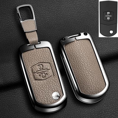 Auto Klapsleutel Hoes Cover Legering Leer Voor Mazda 2 3 5 6 8 Cx7 Cx-7 Cx5 Cx-5 Cx9 Cx-9 Mx5 Mx-5 M6 Rx8 Rx-8 Sleutelhanger Accessoires gray
