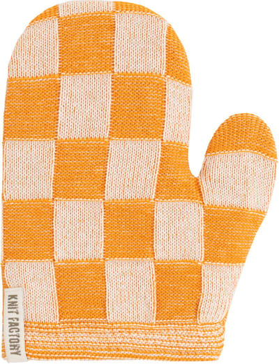 Knit Factory Ovenwant Block - Hittebestendige ovenhandschoen - keukenhandschoen - Gemaakt van 50% katoen & 50% acryl - Slijtvast - Ecru/Orange