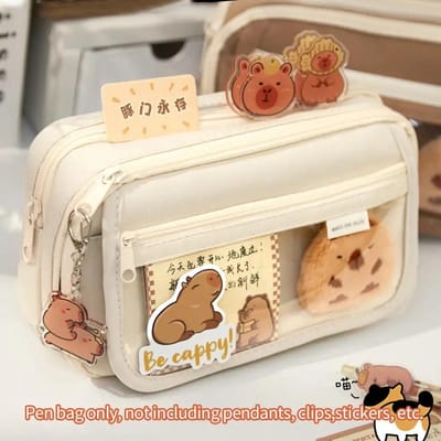 Premium Kawaii Doorzichtig Etui Grote Capaciteit Waterdichte Pennendoos voor Meisjes Make-uptas Kantoorbenodigdheden Schoolbenodigdheden Hoge Kwaliteit bruin