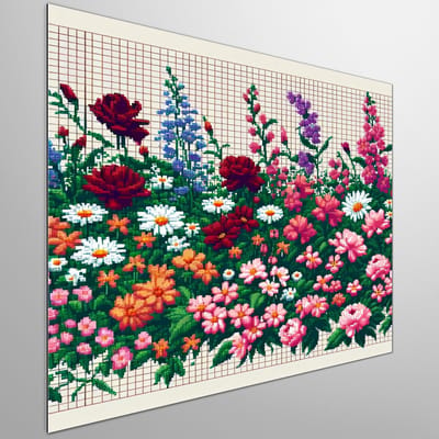 Pixel art bloemen schilderij | Bloeiende pixels: een kunstwerk vol kleurrijke digitale bloemenpracht | Kunst - 40x40 centimeter op Dibond | Foto op Dibond