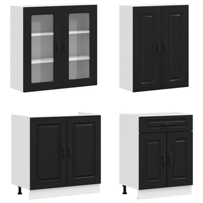 vidaXL - Keukenblok - KALMAR - 4 - st - Zwart - Bewerkt - hout
