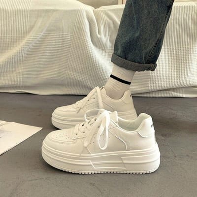 College Stijl Dikke Zooltjes Kleine Witte Schoenen Kinderen Herfst Nieuw Lichtgewicht en Veelzijdig Studenten Casual Hoogteverhogende Boardschoenen 40 wit