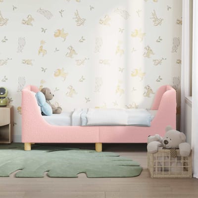 vidaXL - Peuterbedframe - met - hoofdboard - Roze - 70 - x - 140 - cm - Bouclé