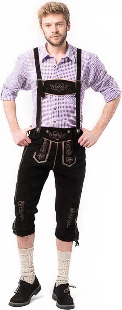 Tannhauser Lederhosen Peter Lang 100% Echt Leder Oktoberfest Heren Lederhosen Man Carnavalskleding Heren - Zwart - Leer- XS