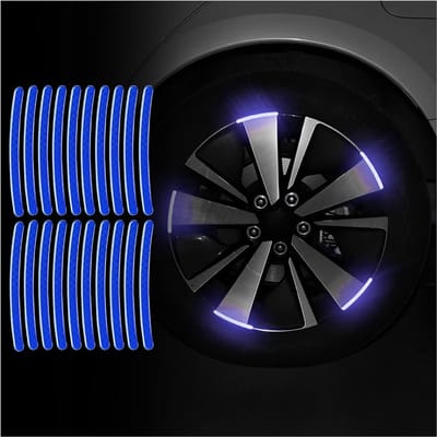 20 reflecterende stickers voor autobanden, universeel, decoratie voor autobanden, waterdicht, reflecterende waarschuwingsstickers voor fietsen, motorfietsen en auto's (blauw)