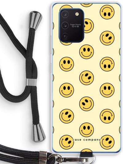 Case Company® - Hoesje met koord geschikt voor Samsung Galaxy Note 10 Lite hoesje met Koord - Smiley N°2 - Telefoonhoesje met Zwart Koord - Bescherming aan alle Kanten en Over de Schermrand