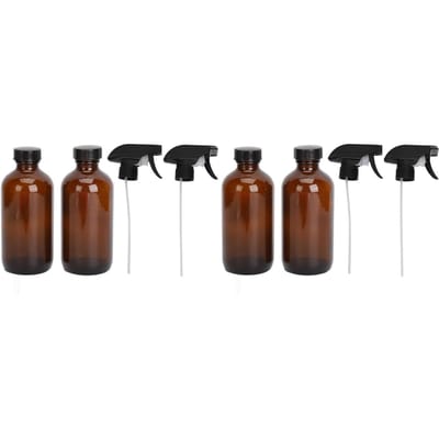 4 flacons pulvérisateurs ambrés vides pour huiles essentielles avec pulvérisateurs à gâchette, protégeant de la lumière, récipient pour liquides rechargeable 480 ml black