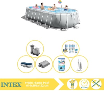 Intex Prism Frame Zwembad - Opzetzwembad - 610x305x122 cm - Inclusief Onderhoudspakket en Filter