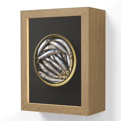 Wandlamp 15x20 cm - Oplaadbaar - Sardines - Vissen - Rond - Zwart - Wandlampen binnen woonkamer - Slaapkamer lamp met kabel - Decoratieve nachtlamp - Vloerlamp snoer
