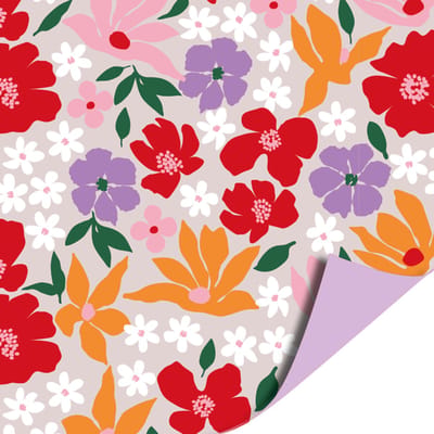 Het Inpakhuis - Inpakpapier - Cadeaupapier - Kadopapier - Retro Flower/Lila - 70cm x 2m - Rol inpakpapier - Bloemen
