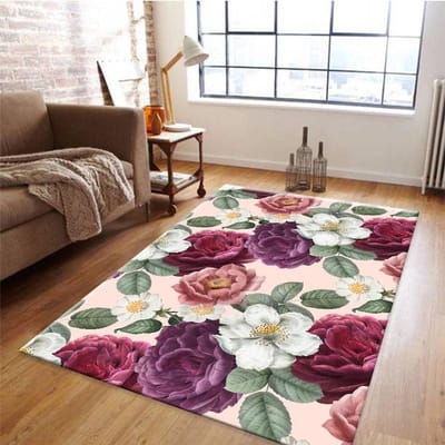 Paarse Rozen Bloemenpatroon Tapijt Bloementapijt voor Slaapkamer Woonkamer Decor Rozen Design Vloermat Bloemthema Huis Tapijt 120*160cm
