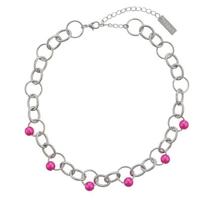 Behave - Zilverkleurige Ketting met Roze Kralen - 37,5 cm + Verlengketting