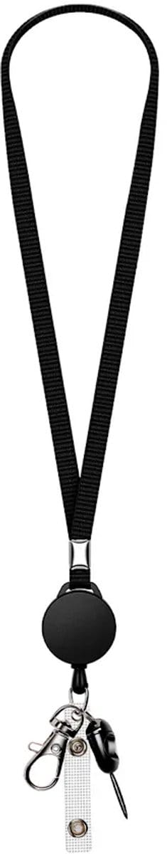 Travel Cords - Badgehouder Zwart - Extra karabijnhaak - 360° draaibaar