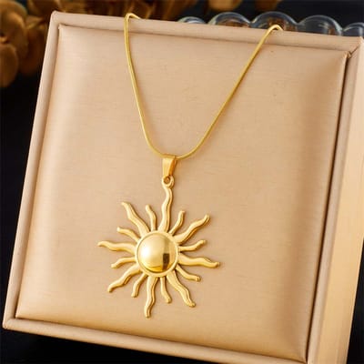 316L Roestvrij Staal Gouden Mode Zon Hanger Ketting Voor Vrouwen Meisje Nieuwe Beknopte Zonne Energie Nekketting Sieraden Cadeau beige