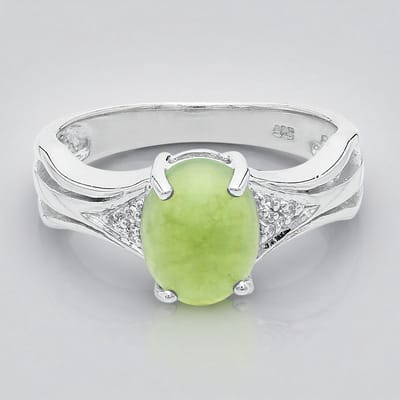 Cavill - Zilveren ring met keizerlijke chrysopraas 1,25 ct - 925 Sterling zilver - 6 witte topazen 0,023 ct - elegante pave zetting - maat 17